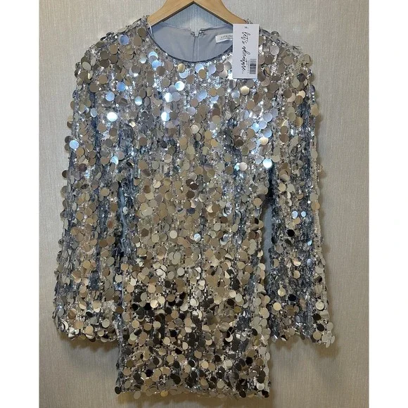 New 12th Tribe Pippa Silver Payette Long Sleeve Mini Dress S - Picture 2 of 12